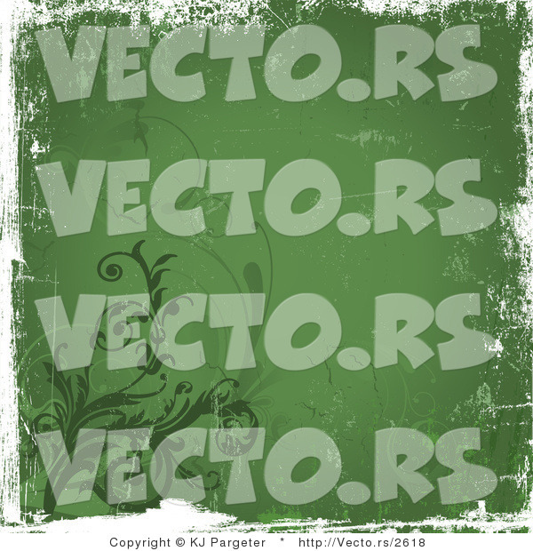 Vector of Green Grunge Background Design with Floral Vines