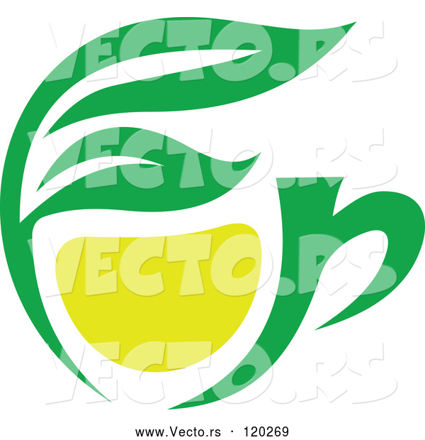Vector of Green Tea Cup with Lemon and Leaves 1