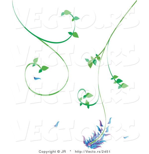 Vector of Green Tendriled Vines with Purple and Blue Flowers