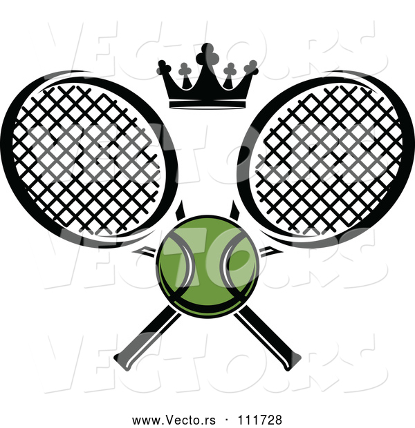 Vector of Green Tennis Ball and Crown with Crossed Rackets
