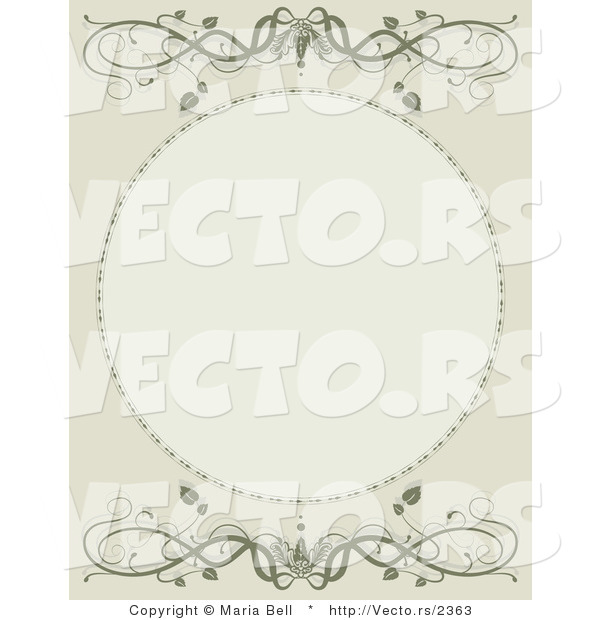 Vector of Green Vine Scrolls Above and over Blank Oval Picture Frame Space