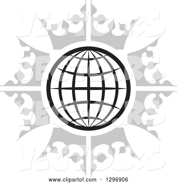Vector of Grid Globe in a Circle of Gray Crowns