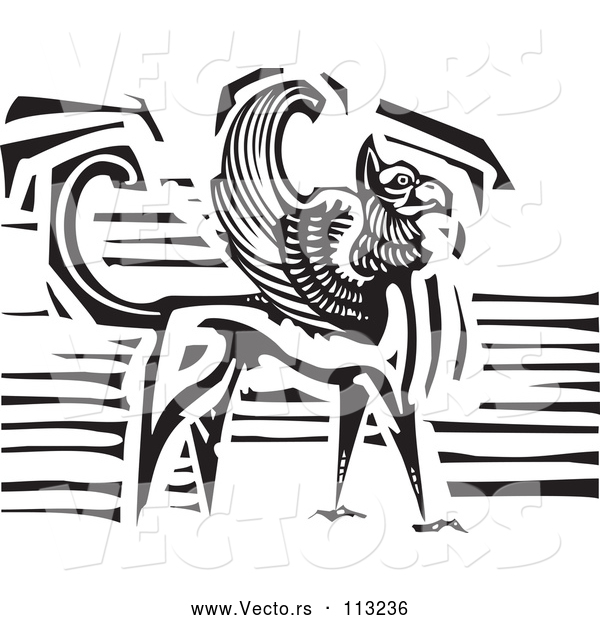 Vector of Griffin Creature - Black and White Woodcut Version