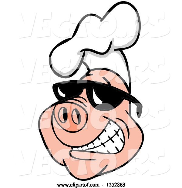 Vector of Grinning Pig Wearing a Chefs Hat and Shades