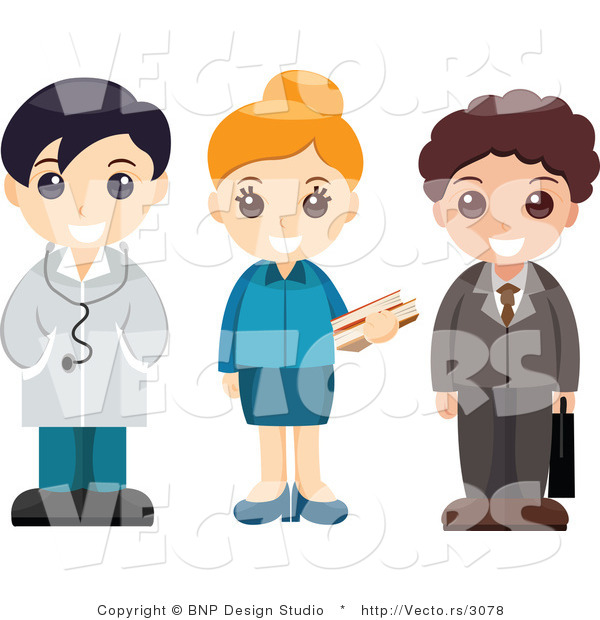 Vector of Group of 3 Happy Children Dressed up As a Doctor, Librarian and a Businessman