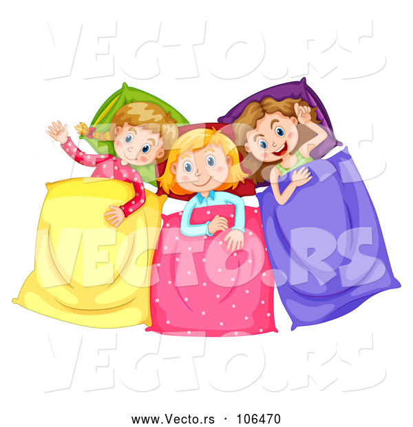 Vector of Group of Girl in Pjs, Talking at a Slumber Party