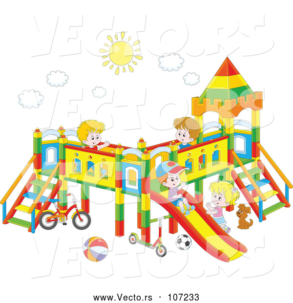 Vector of Group of Happy White Children Playing on a Playground