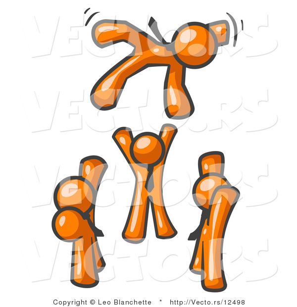 Vector of Group of Orange Guys Tossing Another into the Air
