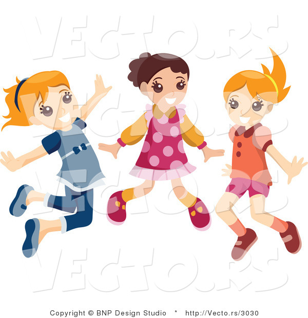 Vector of Group of Three Energetic Happy Girls Jumping