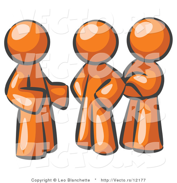 Vector of Group of Three Orange Guys Talking at the Office