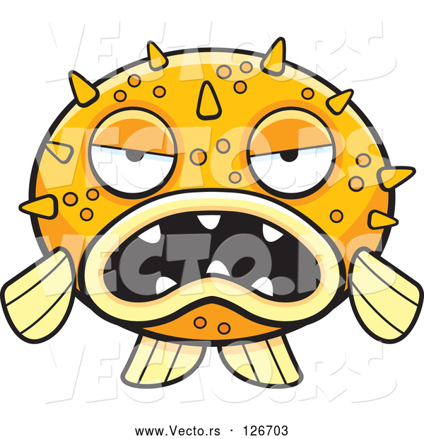 Vector of Grumpy Orange Blowfish Facing Front