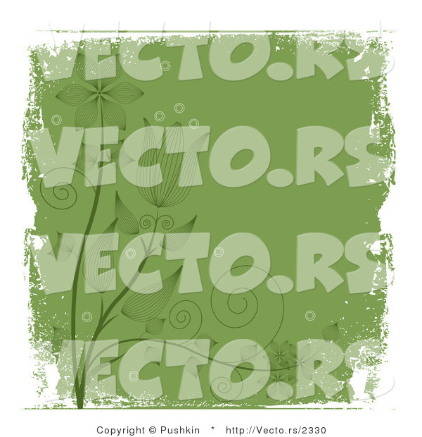 Vector of Grungy Dark Green Floral Vines with White Grunge Borders - - Background Design Element