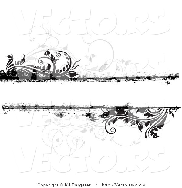 Vector of Grungy Gray and Black Floral Background with Blank Copyspace