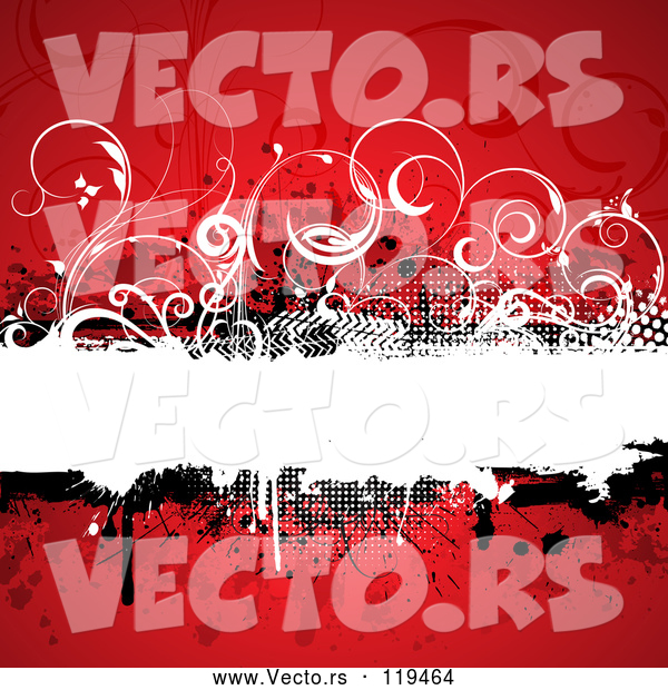 Vector of Grungy Red Background with a Text Bar and Vines