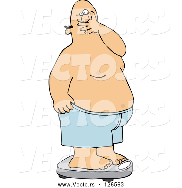 Vector of Guy Covering His Mouth in Shock After Weighing Himself on a Scale