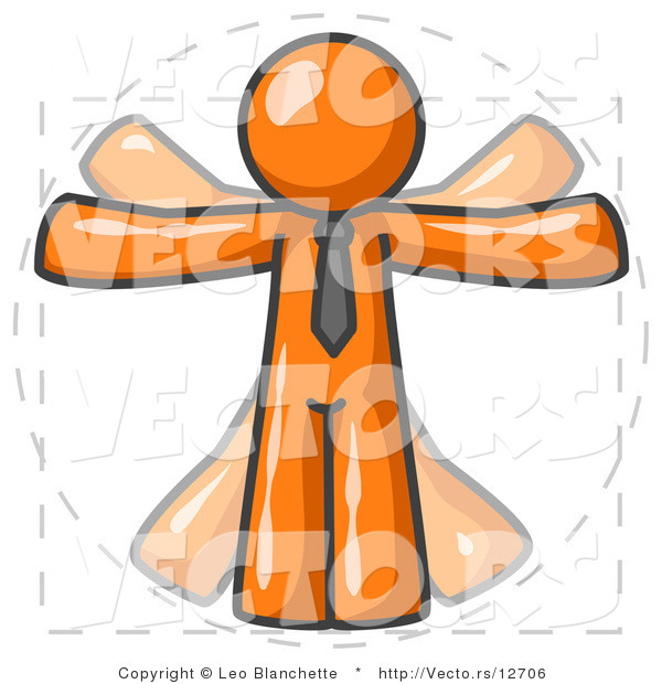 Vector of Guy in Motion, Orange Vitruvian Man