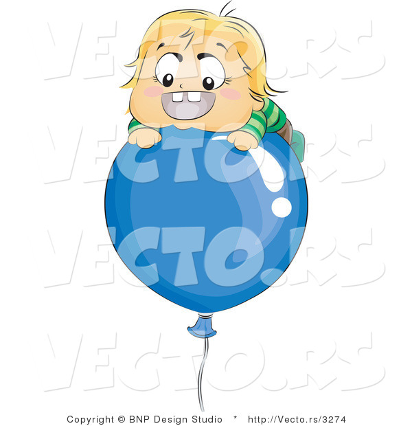 Vector of Happy Baby Boy Floating on a Blue Balloon