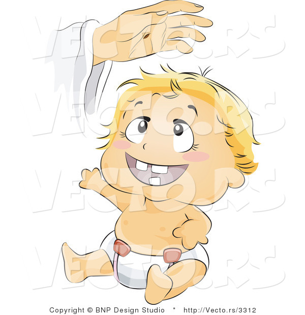 Vector of Happy Baby Boy Getting Baptized