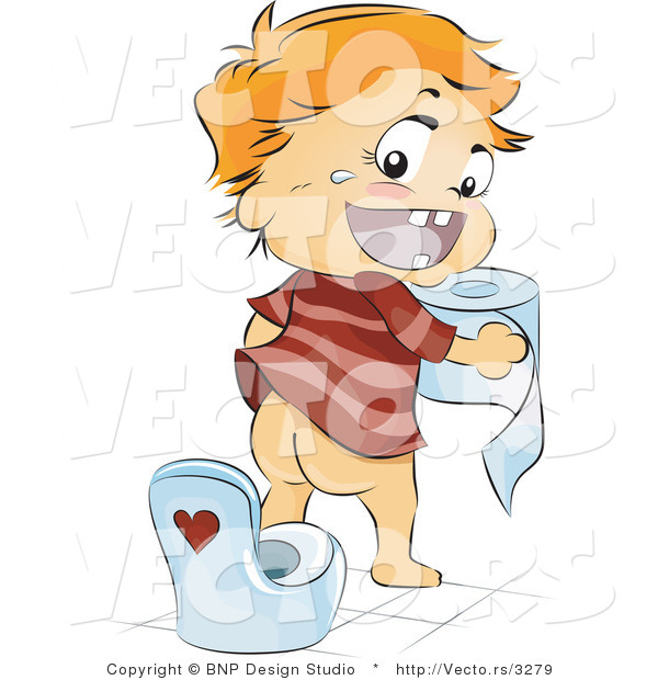 Vector of Happy Baby Boy Going Potty by Himself