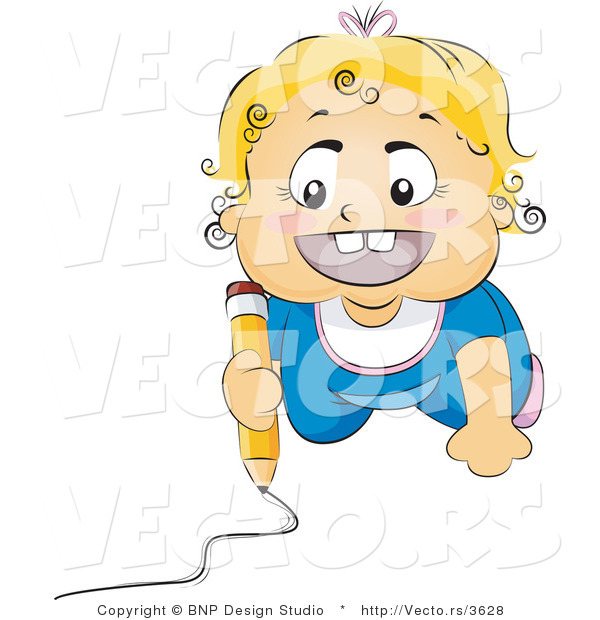 Vector of Happy Baby Drawing Picture on a Floor