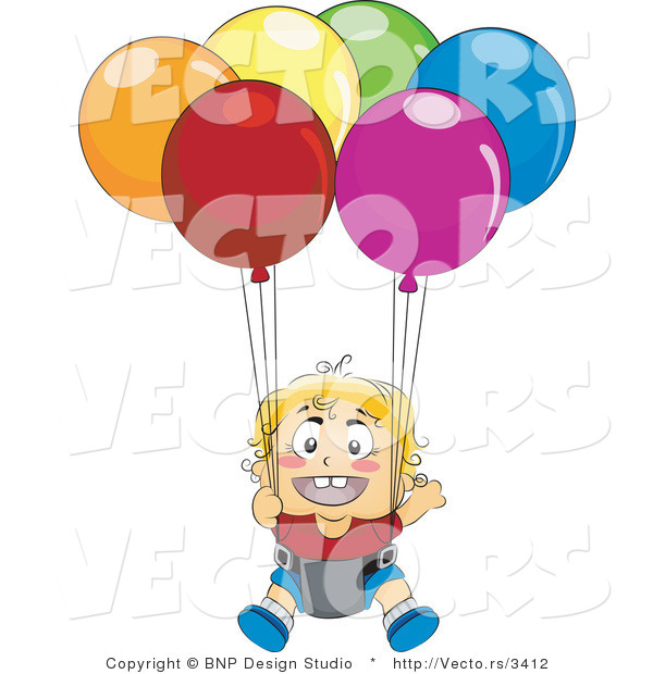 Vector of Happy Baby Floating in a Balloon Chair