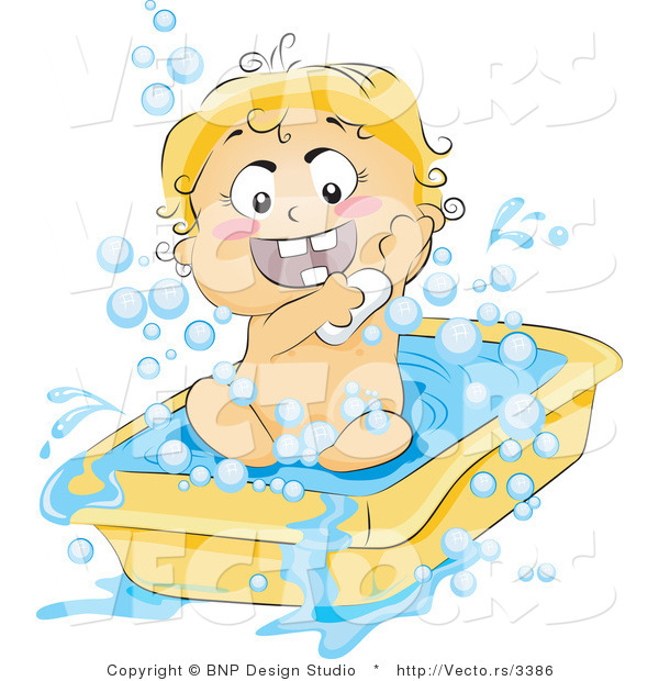 Vector of Happy Baby Soaping up in a Tub