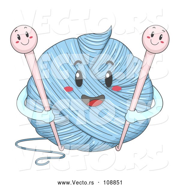 Vector of Happy Ball of Yarn Character Holding Hooks
