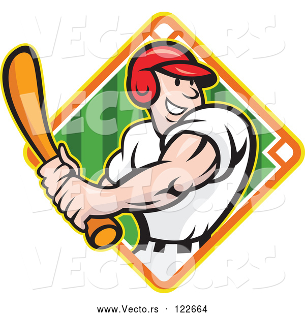 Vector of Happy Baseball Player Batting over a Field Diamond 2