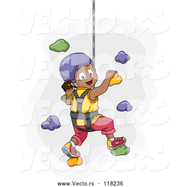 Vector of Happy Black Girl Climbing a Wall in a Harness
