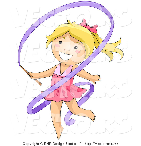 Vector of Happy Blond Gymnast Girl Dancing with Purple Ribbon