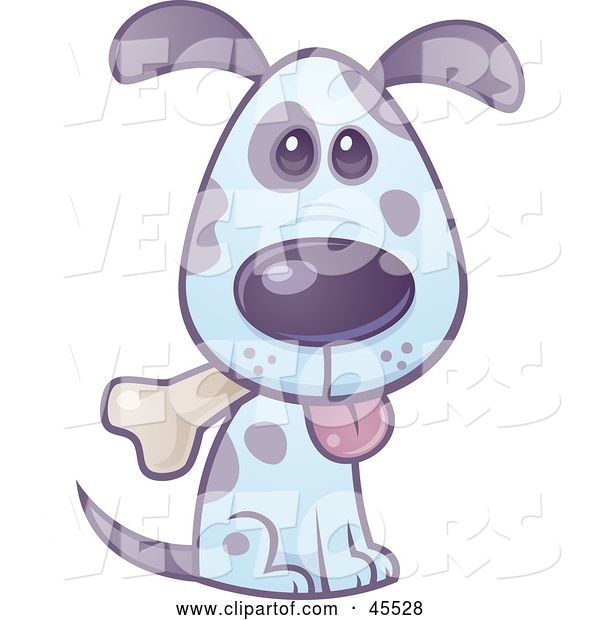Vector of Happy Blue and Purple Puppy Sitting and Nibbling on a Bone