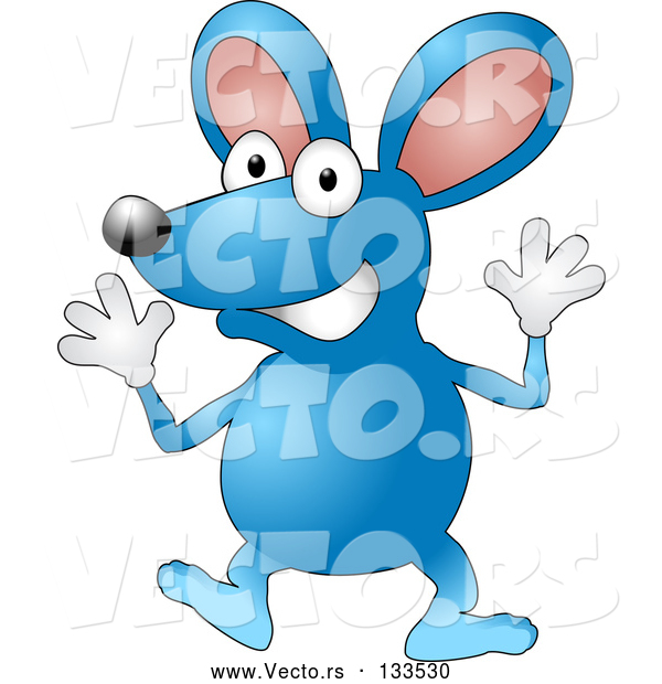Vector of Happy Blue Mouse Wearing Gloves and Doing Jazz Hands