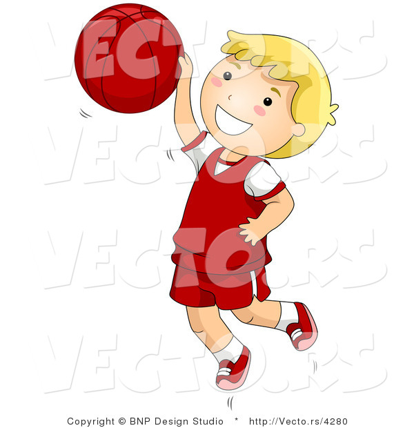 Vector of Happy Boy Jumping with Basketball
