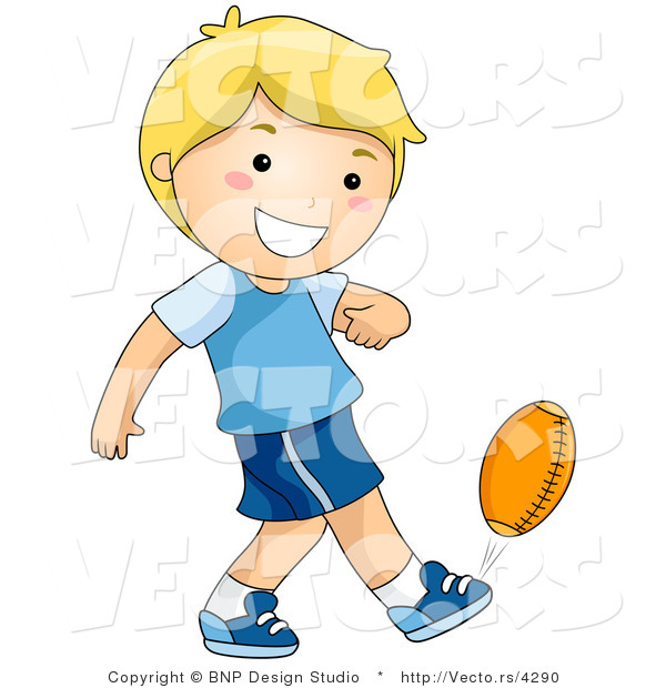 Vector of Happy Boy Kicking Football