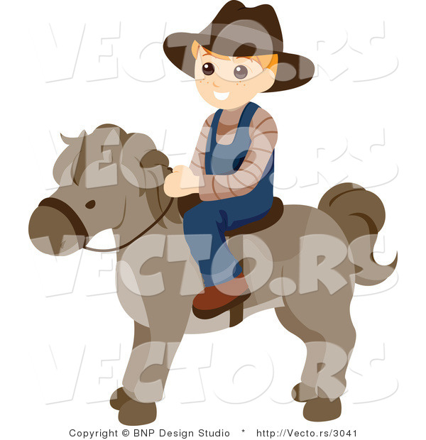 Vector of Happy Boy Riding a Pony