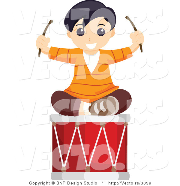 Vector of Happy Boy Sitting on a Musical Drum