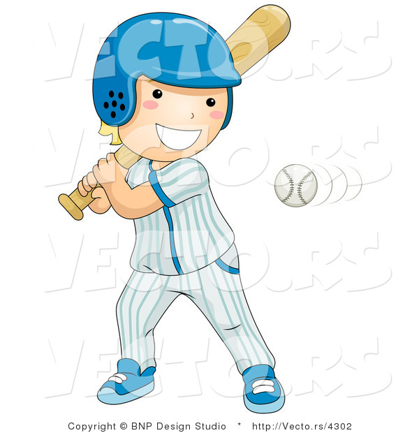 Vector of Happy Boy Swinging at Baseball