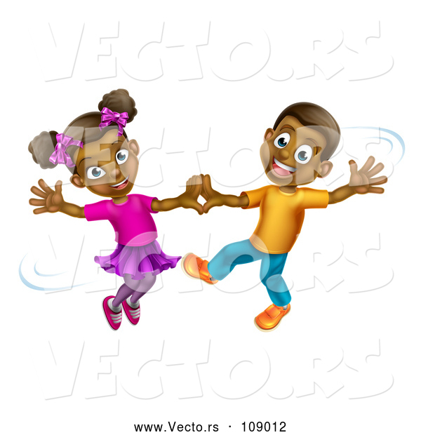 Vector of Happy Cartoon Black Boy and Girl Dancing