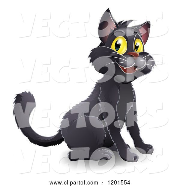 Vector of Happy Cartoon Black Halloween Cat with Yellow Eyes