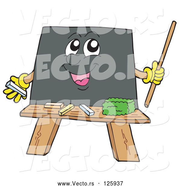 Vector of Happy Cartoon Blackboard Holding a Pointer Stick