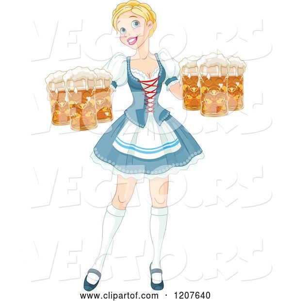 Vector of Happy Cartoon Blond Oktoberfest Beer Maiden Lady