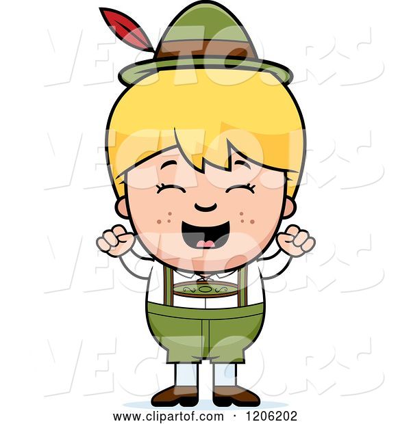Vector of Happy Cartoon Blond Oktoberfest German Boy Cheering