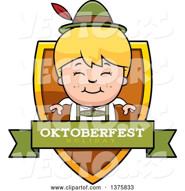 Vector of Happy Cartoon Blond Oktoberfest German Boy Shield