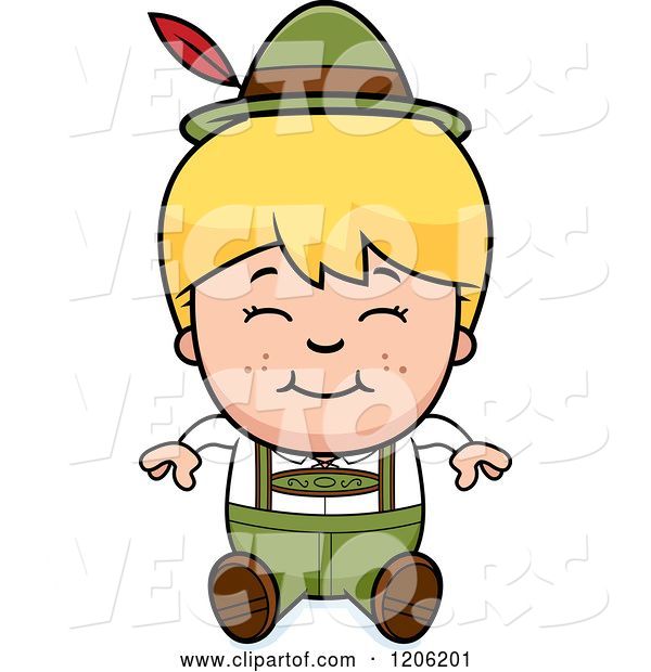 Vector of Happy Cartoon Blond Oktoberfest German Boy Sitting