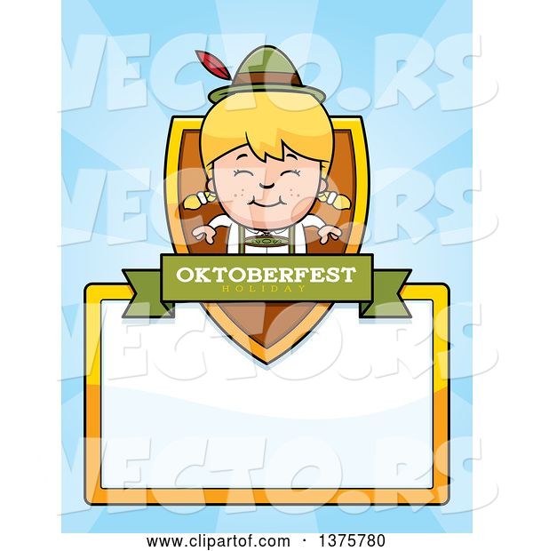 Vector of Happy Cartoon Blond Oktoberfest German Girl Page Border