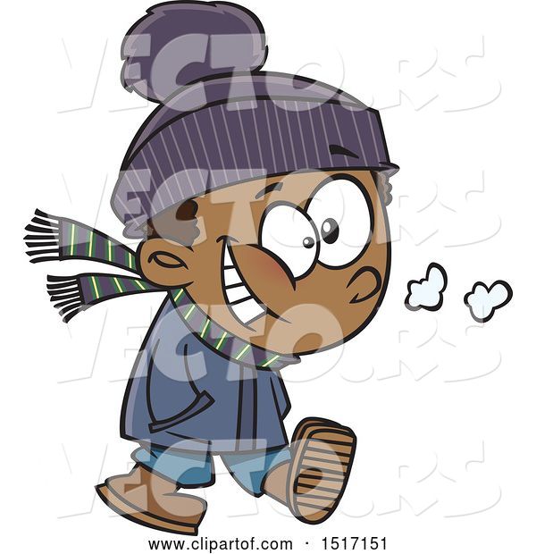 Vector of Happy Cartoon Boy Taking a Winter Stroll