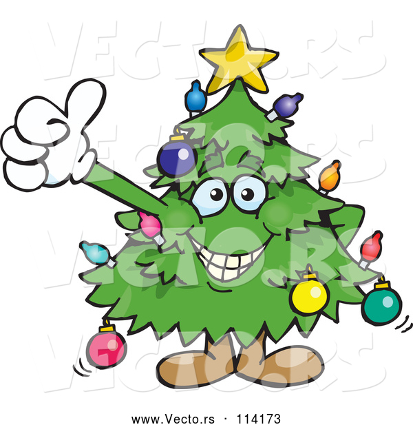 Vector of Happy Cartoon Christmas Tree Giving a Thumb up