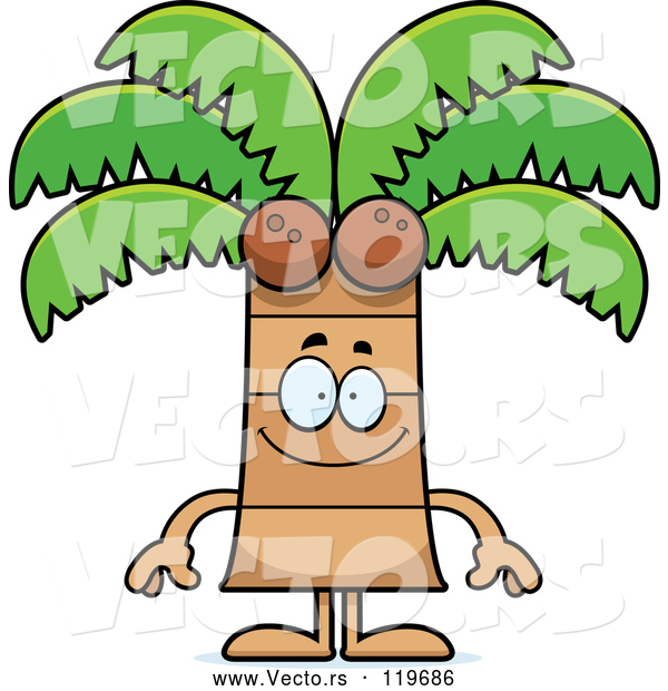 Vector of Happy Cartoon Coconut Palm Tree Mascot