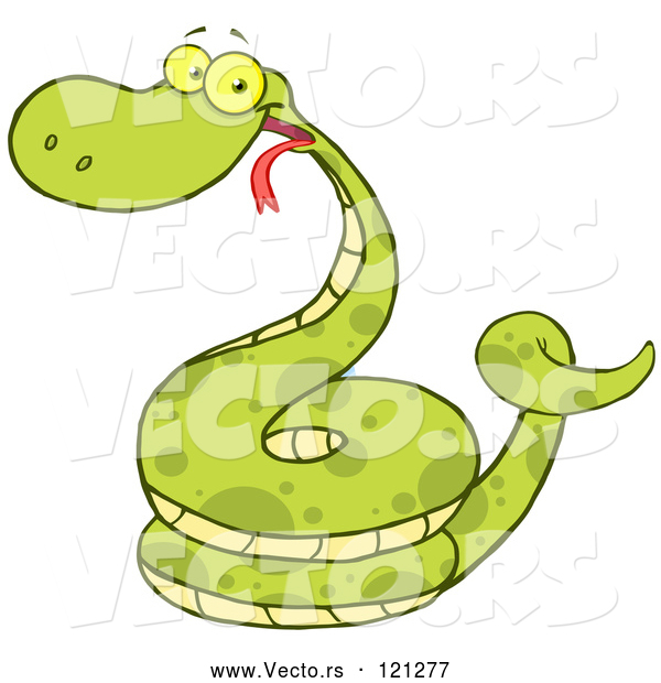 Vector of Happy Cartoon Coiled Green Snake