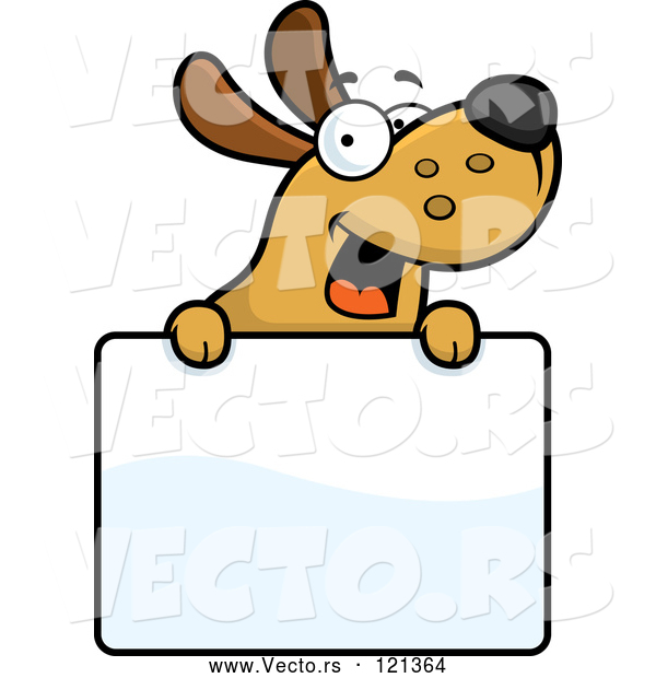 Vector of Happy Cartoon Dog over a Sign